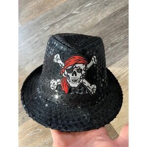 Unbranded Pirate Fedora Hat Unisex 58 Black Sequin Skull Crossbones Costume